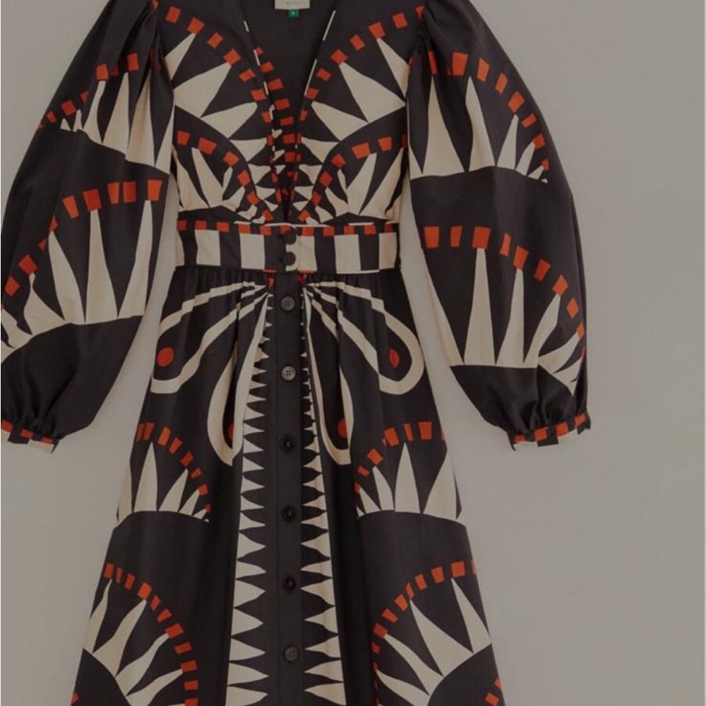 FARM Rio Black and White Long Sleeve Dress